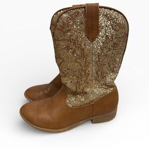 Dream Pairs Girls Glitter Cowgirl Western Boots Brown Gold US 1 Kids